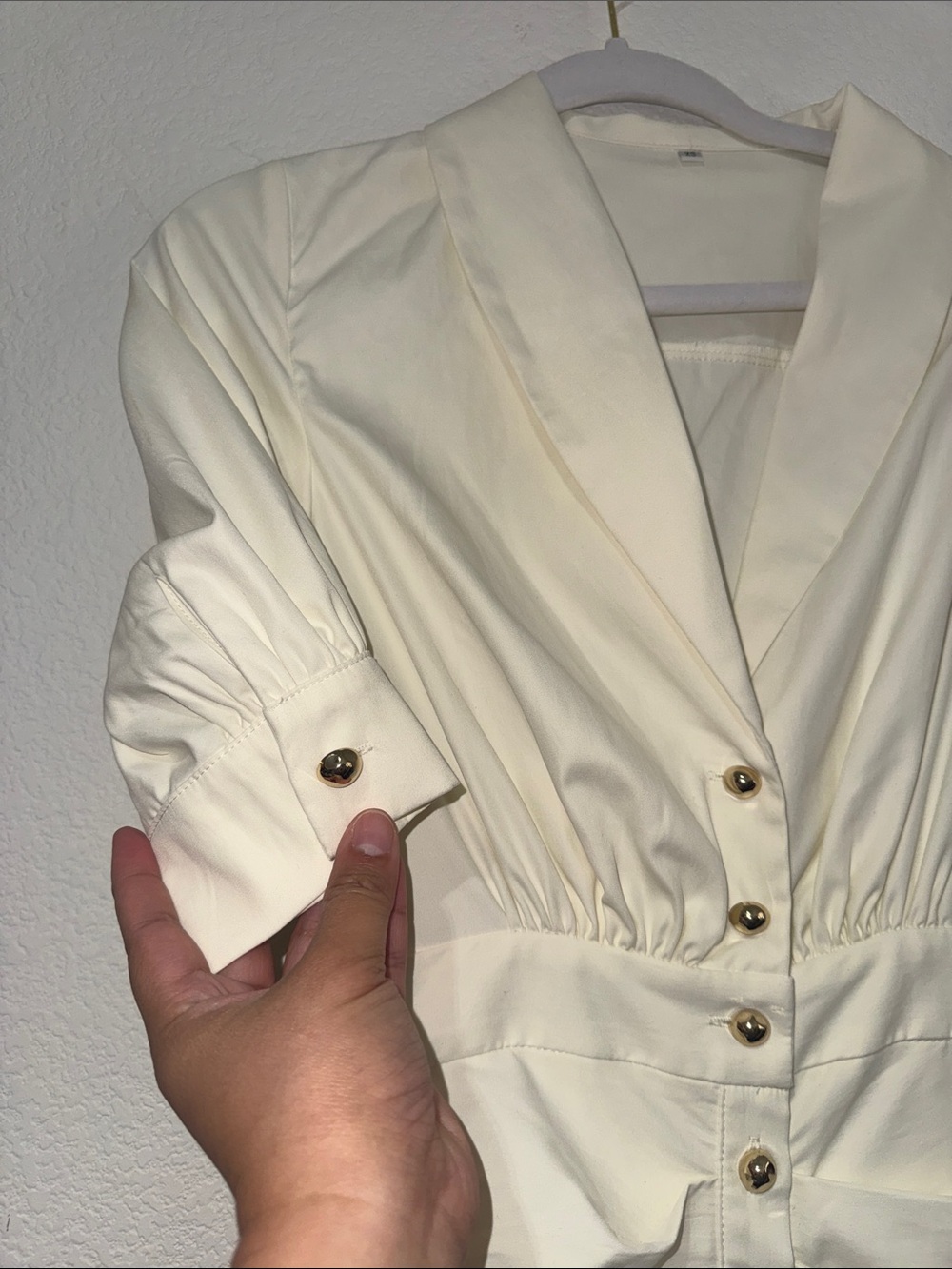 Ivory Ruched Button-Front Midi Dress - Picture 4 of 4